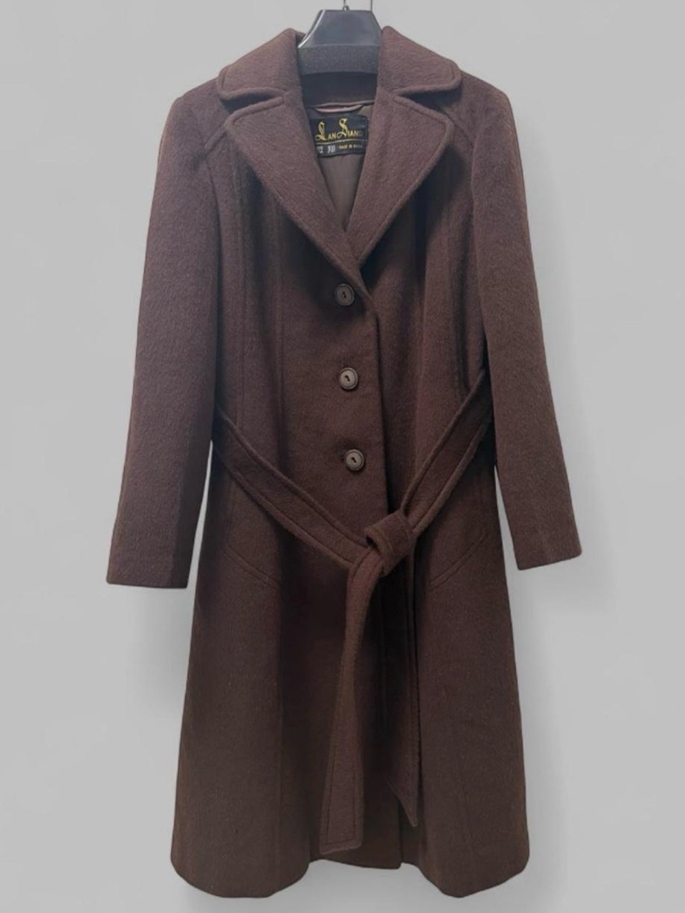 Vintage Chocolate Espresso Brown wool coat with belt